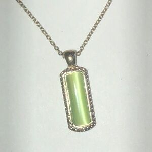 Roman Silver Tone Green Cat Eye Rectangular Pendant Necklace